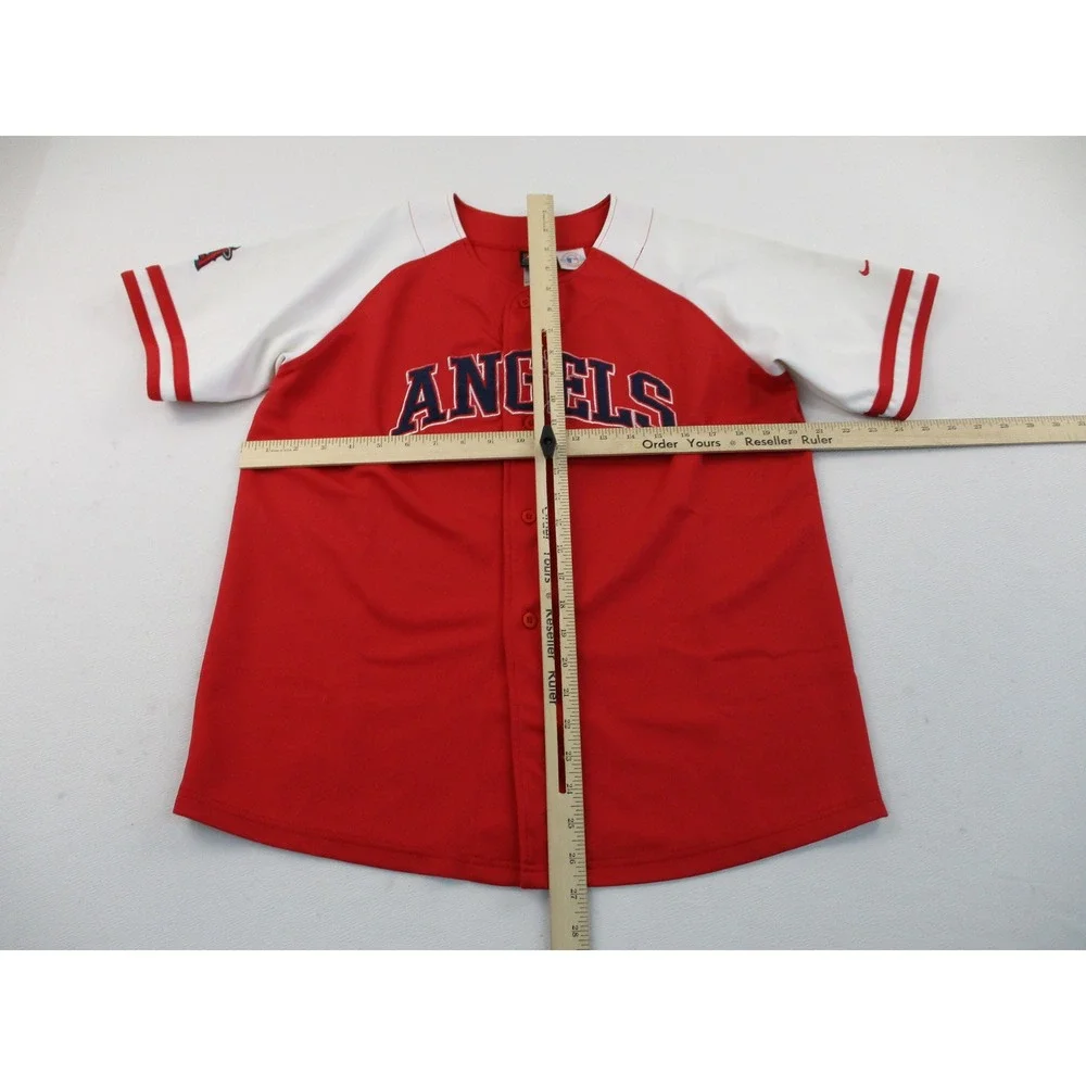 Nike Baseball Jersey Kids XL Red Los Angeles Angels Embroidered Button Up